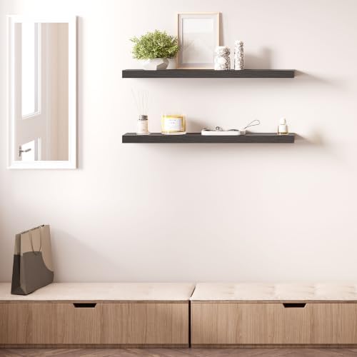 Ballucci Floating Shelves for Wall, 36" Wood Wall Shelf Set of 2, with Invisible Brackets for Bathroom, Living Room, Bedroom, Kitchen, Nursery, 8" Deep, Black