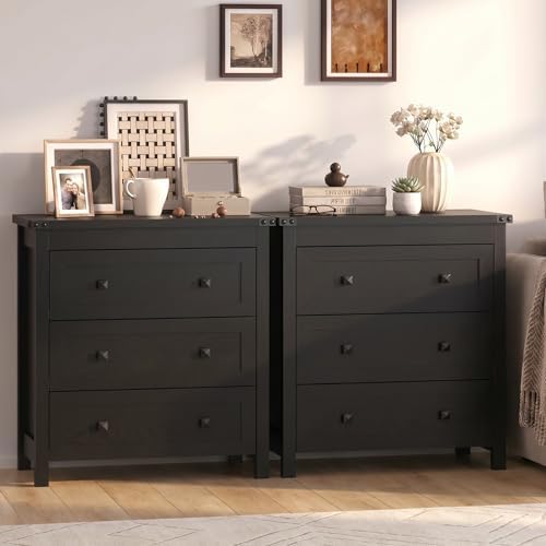 BORNOON 3-Drawer Dresser, Small Wooden Chest of Drawers with Metal Knobs, Water-Resistant Top, Storage Organizer with Anti-Tip Kit for Bedroom, Nursery, Living Room