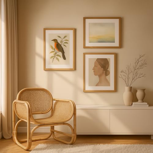 puthiac 10x14 Solid Oak Wood Picture Frames, Natural Oak, 3 Pack