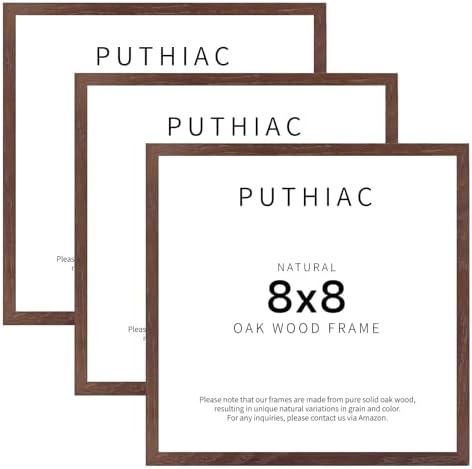 puthiac 8x8 Solid Oak Wood Picture Frames, Walnut, 3 Pack