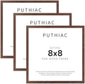 puthiac 8x8 Solid Oak Wood Picture Frames, Walnut, 3 Pack