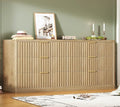 TEENFON 56.3'' Dresser for Bedroom with 6 Drawers, Dressers & Chest of Drawers with Curved Profile Design, 6 Drawer Dresser, Fluted Dressers, Wood Dressers for Bedroom, Living Room, Natural