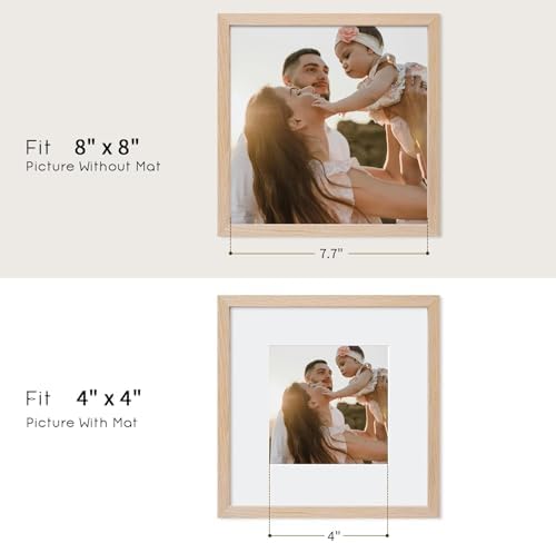 puthiac 8x8 Solid Oak Wood Picture Frames, Natural Oak, 3 Pack