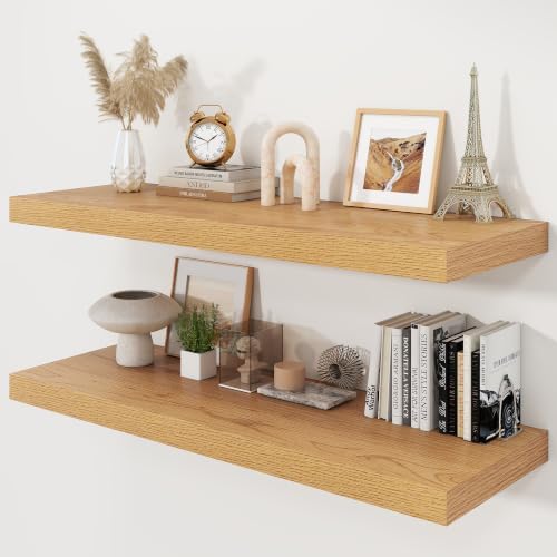 40" Natural Oak Color Floating Shelves 12inch Deep Shelf, Set of 2