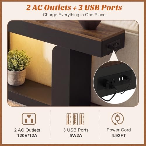 Homieasy Console Table, 47" Entryway Table with Charging Station