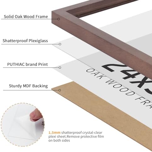 puthiac 24x36 Solid Oak Wood Picture Frames, Walnut, 3 Pack