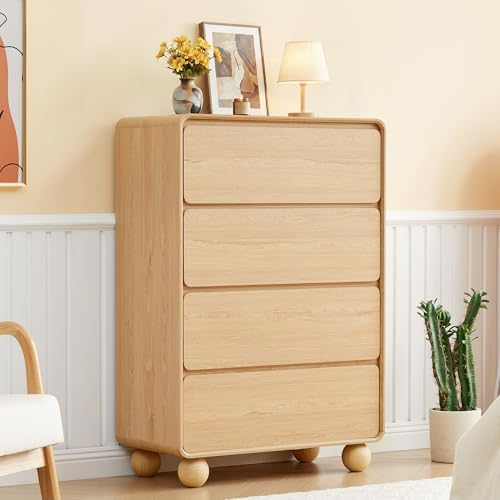 46" Tall Wooden 4 Drawer Dresser for Bedroom,Modern Chest of Drawer,Natural
