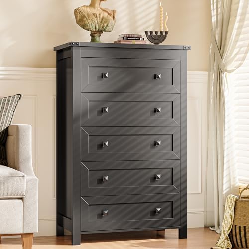 Xixini 45.5" Tall 5-Drawer Dresser for Bedroom, Chest of Drawers, Black