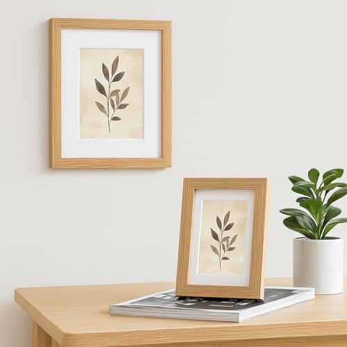 puthiac 4x6 Solid Oak Wood Picture Frame with 3x5 Mat, Natural Oak, 1 Pack