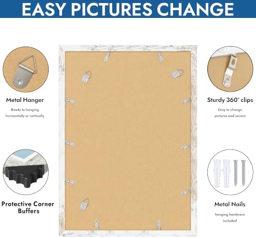 Hongkee 14x20 Frame Set of 4, 14 x 20 Distressed White Wood(Mat 12x18)