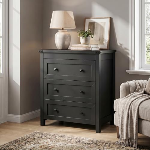 BORNOON 3-Drawer Dresser, Small Wooden Chest of Drawers with Metal Knobs, Water-Resistant Top, Storage Organizer with Anti-Tip Kit for Bedroom, Nursery, Living Room