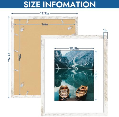 Hongkee 16x20 Frames Set of 4, 16 x 20 Distressed White Wood(Mat 11x14)