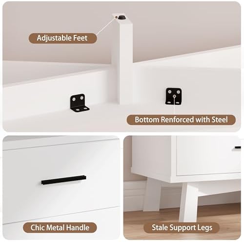 Xixini Dresser for Bedroom, 6 Drawer Wide Modern Chest of Drawers with X-Shaped Sturdy Base, Wood Double Dresser Closet Clothes Storage Organizer, Wooden TV Stand for Living Room, Hallway, White