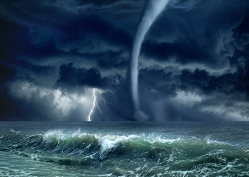 15x10ft Fabric Hurricane in The Ocean Photography Backdrop Lighting Storm and Grey Sky Background Horror Disaster Scenery Decorations Halloween Themed Party Photoshoot Booth Studio Props - size: 15x10FT