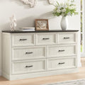 Farmhouse 7 Drawer Dresser for Bedroom, 55" White Dresser with TV Stand