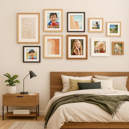 puthiac 10x14 Solid Oak Wood Picture Frames, Black, 3 Pack
