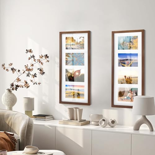 puthiac 8x20 Oak Wood Picture Frame 4Pcs 4x6 Photo Frame, Walnut, 1 Pack