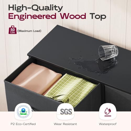 WLIVE Black Fabric Dresser for Bedroom, 6 Drawer Dressers, Chest of Drawers