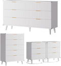 Modern Dressers and Nightstands Set 4-Piece, 2 Nightstands + 5 + 6-Drawers