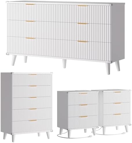 Modern Dressers and Nightstands Set 4-Piece, 2 Nightstands + 5 + 6-Drawers