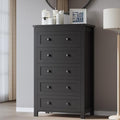 BORNOON Tall 5-Drawer Dresser, Modern Wooden Storage Chest of Drawers, Dresser TV Stand, Wood Drawer Organizer with Metal Handles for Bedroom, Living Room, Hallway