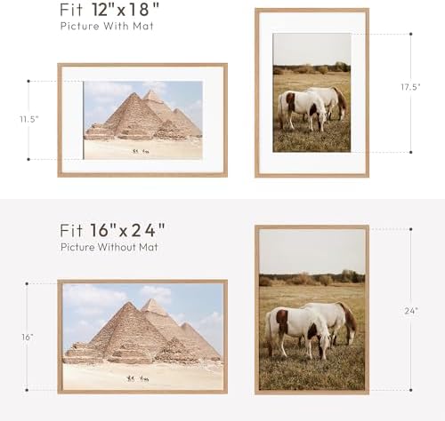 16x24 Poster Frame, Solid Oak Wood 16x24 Frames with Mat to 12x18