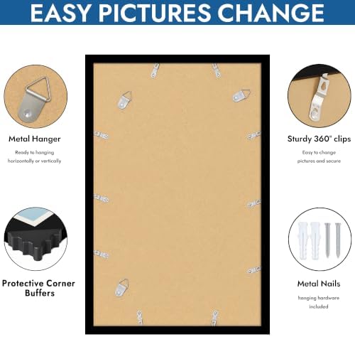Hongkee 14x22 Picture Frame Set of 4, 14 x 22 Black Wood Style(Mat 12x18)