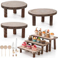 Jetec 11 Pcs Wood Cake Stand Rectangular Round Rustic Wedding Cake Holder Tray with Wooden Slice Toppers and Cutter for Wedding Reception Party Event