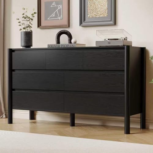 HOUROM Black Dresser for Bedroom,51" Wide 7 Drawer Mid Century Modern Chest