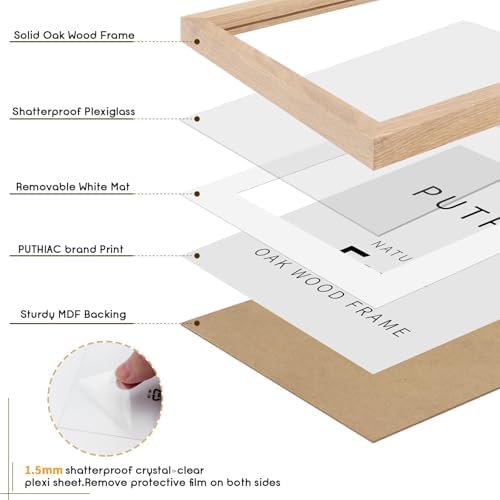 puthiac 5x7 Solid Oak Wood Picture Frame with 4x6 Mat, Natural Oak, 1 Pack