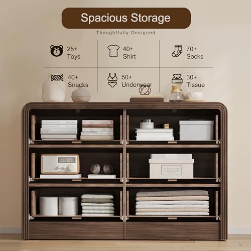 Decofy 47" W Fluted 6-Drawer Dresser for Bedroom, Walnut