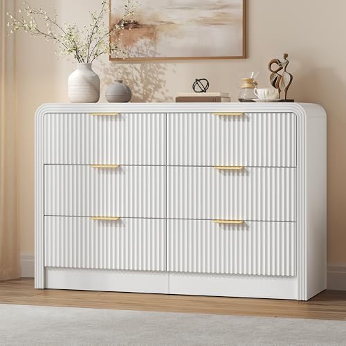 Decofy 47" H Fluted 6-Drawer Dresser for Bedroom, Pure White