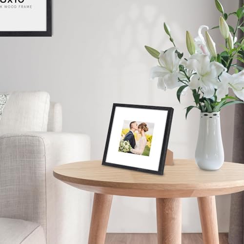 puthiac 8x8 Solid Oak Wood Picture Frame, Black, 1 Pack