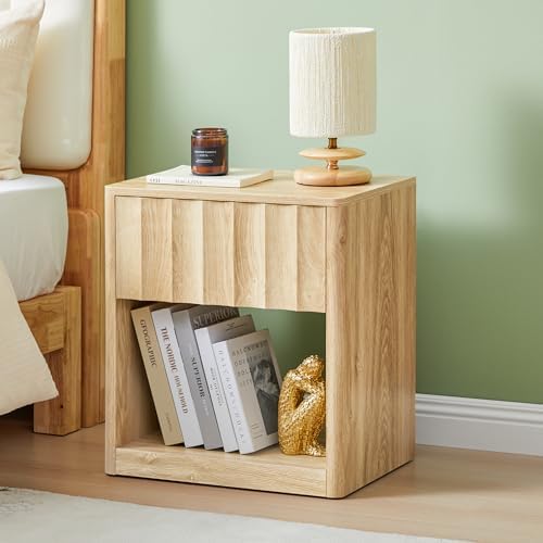 Bifins Fluted Small Nightstand Set of 2, Natural