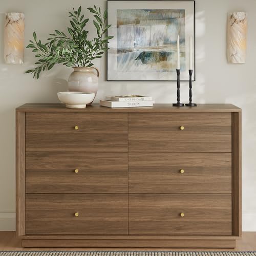 FORTUNETEC 47" Wide 6 Drawer Dresser for Bedroom, Walnut