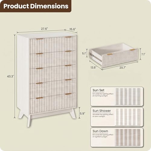 47" Wide Fluted 6 Drawers Dresser for Bedroom,Curved Edge,White