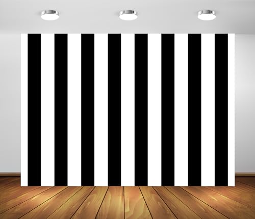 BELECO 7x5ft Fabric Black and White Stripes Backdrop Black White Stripes Baby Shower Birthday Party Decorations Backdrop Striped Theme Cake Table Decor Banner Photo Booth Studio Props - size: 7x5FT