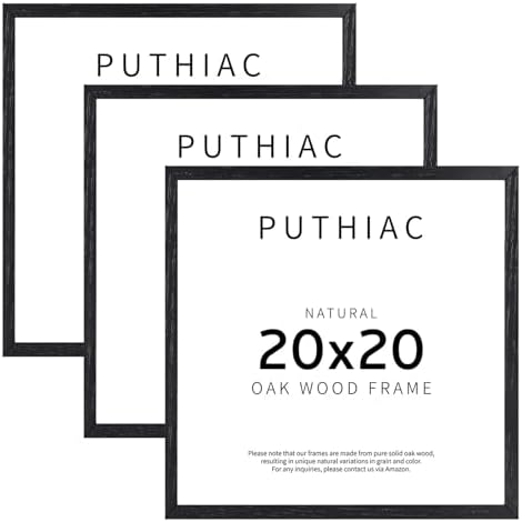 puthiac 20x20 Solid Oak Wood Picture Frames, Black, 3 Pack