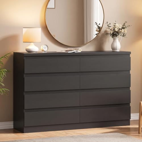MapleGrace Modern 8 Drawer Dresser, Black
