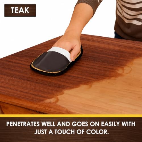 DWIL Water Based Wood Stain - Multiple Finishes, Fast Drying, Indoor and Outdoor Furniture, Wood Paneling, Cabinets and More, Low Odor ＆ Non-Toxic (8.5oz Teak)-with Tools