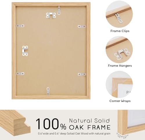 puthiac 10x14 Solid Oak Wood Picture Frames, Natural Oak, 3 Pack
