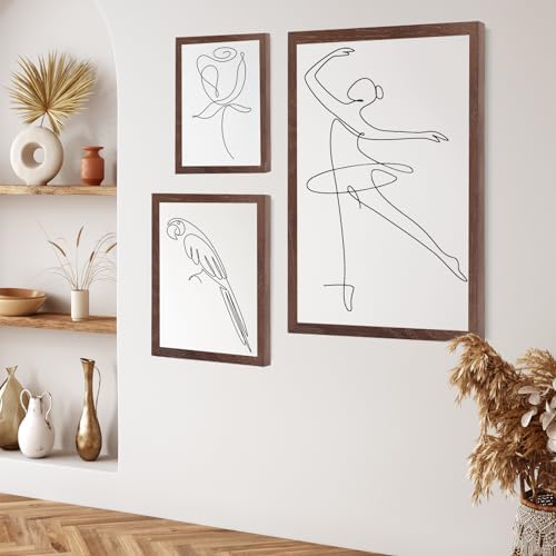 puthiac 24x36 Solid Oak Wood Picture Frames, Walnut, 3 Pack