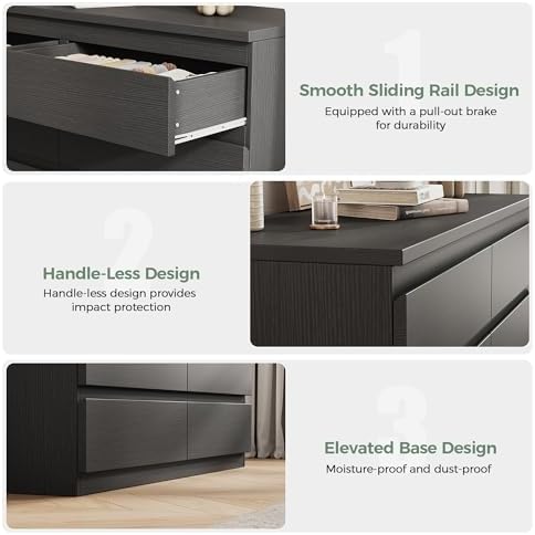 MapleGrace Modern 8 Drawer Dresser, Black