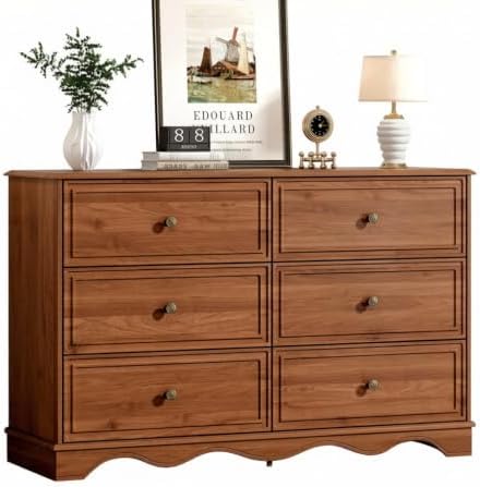 Chrangmay Modern Chest of Drawers with 6 Drawers,Deep Drawers,Clothes Organizer,Large Storage Cabinet for Living Room, Bedroom,Hallway,with Anti-Tipping Device, Brown