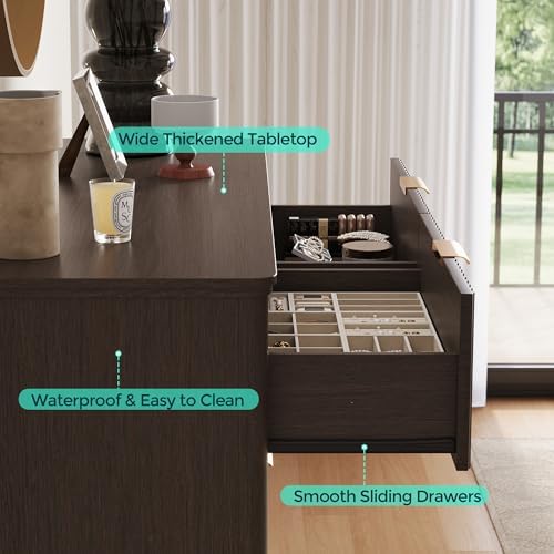 LINSY HOME Fluted Dresser for Bedroom with 8 Drawers, 47" Wide Mid Century Modern Dressers, Tall Boho Chest of Drawer, Large Wood Accent Storage Cabinet for Living Room, Curved Profile Design, Walnut