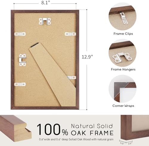 puthiac 8x12 Solid Oak Wood Picture Frames, Walnut, 3 Pack