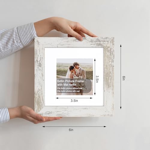 Hongkee 6x6 Picture Frame Set of 4, Made of Real Glass and Multicolour Wooden Frame, 6 by 6 Photo for Wall or Tabletop - Display Picture 4x4 with Mat or 6x6 Without Mat