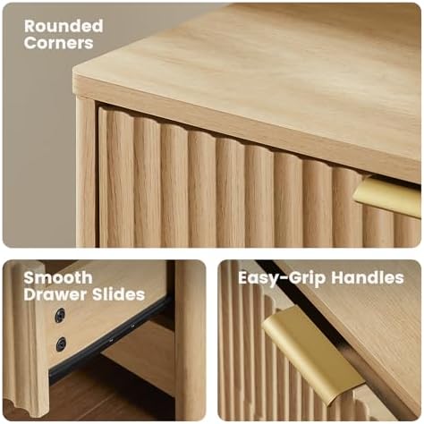 Amada Fluted 6 Drawer Dresser, Modern Wood Chest of Drawers, Natural Oak