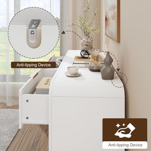 Decofy 47" H Fluted 6-Drawer Dresser for Bedroom, Pure White