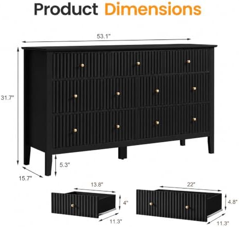 RoyalCraft 7 Drawer Dresser for Bedroom, 53" Wide, Wooden Chest of Drawers